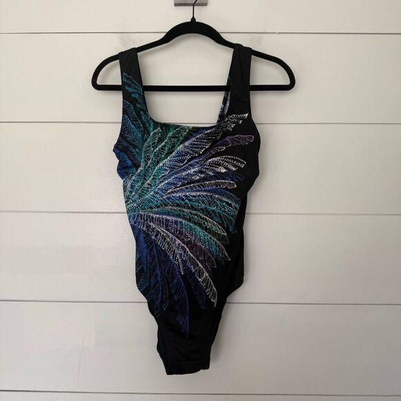 Longitude Women’s 8 Black Patterned One Piece Swim Pool Beach Ocean - Picture 1 of 4